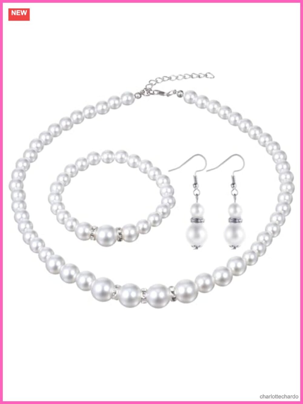 8mm Faux Pearl Necklace Earring Bracelet Set for Women